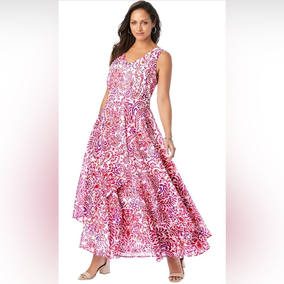 Jessica London Dresses & Skirts - Jessica London Women's Plus Size Georgette Flyaway Pink Floral Maxi Dress 18W